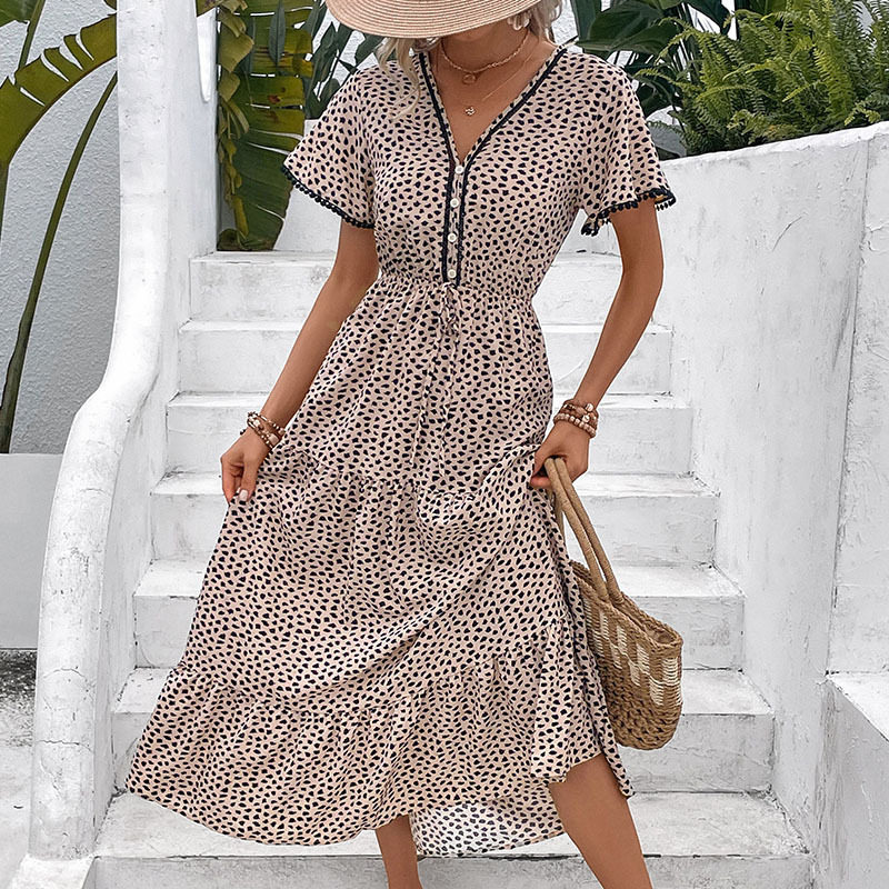 Summer Womens Dress Short Sleeve Leopard Print Mid Length Casual Wear for Parties or Daily Use OEM Available