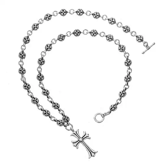 European and American Cross-Border Personalized Street Hip-Hop Nightclub Trendy Brand Cross Necklace Handmade Chain Vintage Pendant Sweater Chain