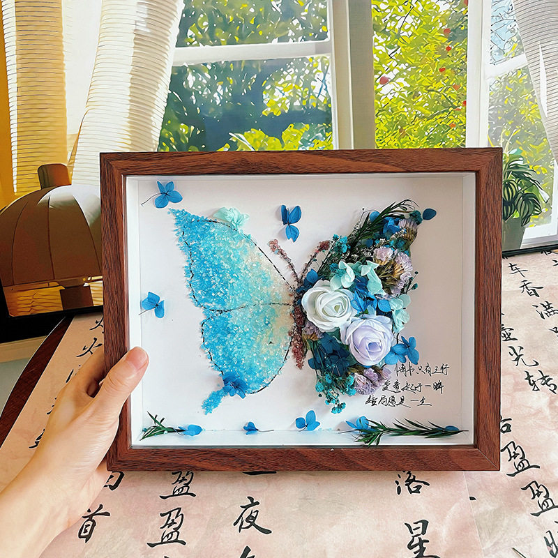 DIY Handmade Crystal Dried Flower Butterfly Photo Frame Ornaments Full Set of Material Package to Send Creative Birthday Gifts to Male and Female Friends