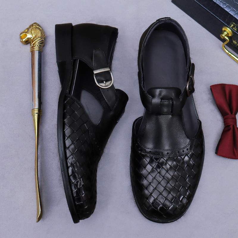 Sandal da nam bít mũi cổ điển khóa cài thoáng khí — Màu nâu, Màu đen