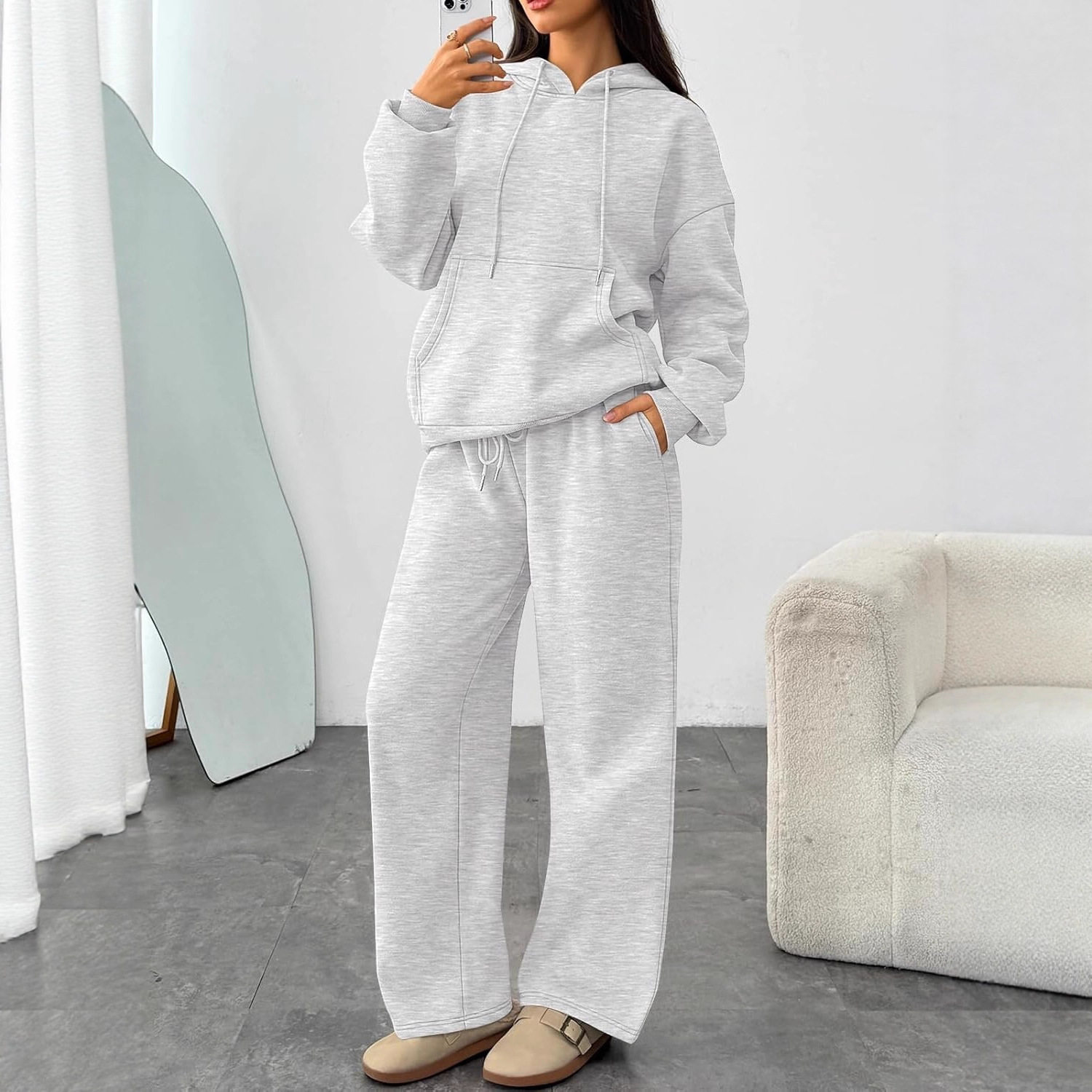 European and American Cross-Border New Women's Autumn Suits Casual Hooded Sweatshirts Sports Oversized Wide-Leg Pants Sports Suits in Stock