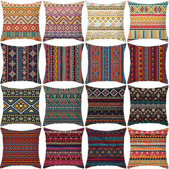 Cross-Border New Bohemian Colorful Geometric Pattern Short Plush Pillowcase Ethnic Style Retro Pillowcase Cushion