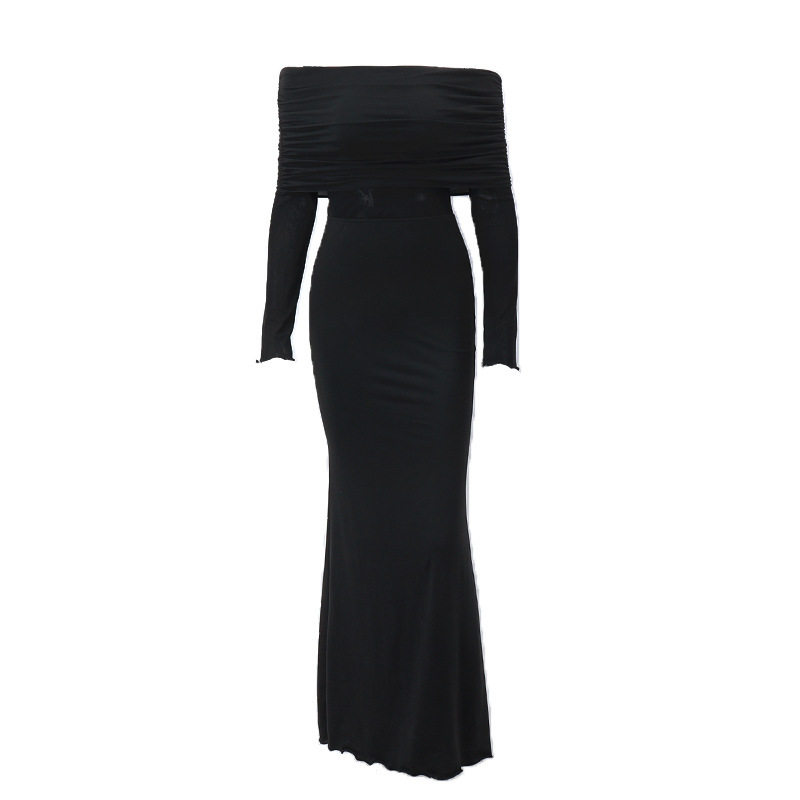 Off Shoulder Ruched Long Sleeve Dress Elegant French Style Autumn Fashion Sexy Silhouette Wholesale Available