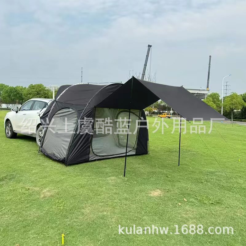 户外车后帐篷空间储物速开帐篷 自行车摩托车黑色防雨防晒遮阳棚