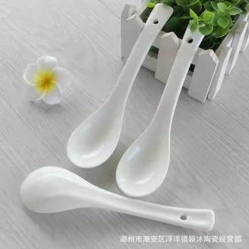 Ceramic Spoon Pure White Spoon Hotel Restaurant Cafeteria Soup Spoon Large Spoon Porridge Dessert Spoon Simple Style Tableware