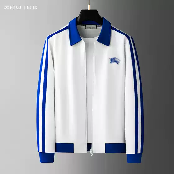 European High-End Embroidered Tape Casual Jacket for Men, Trendy Brand, Stylish 2026 Autumn New Men's Turn-Down Collar Sweatshirt