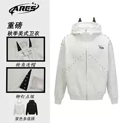 Areswings American Retro Doberman Ear Design Hoodie Rivet Hooded Sweatshirt Men and Women Loose Couple Wear