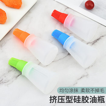 Silicone Oil Bottle Brush Barbecue Brush Kitchen Gadget Barbecue Seasoning Brush with Lid Oil Pot Colorful Anti-Scald Brush