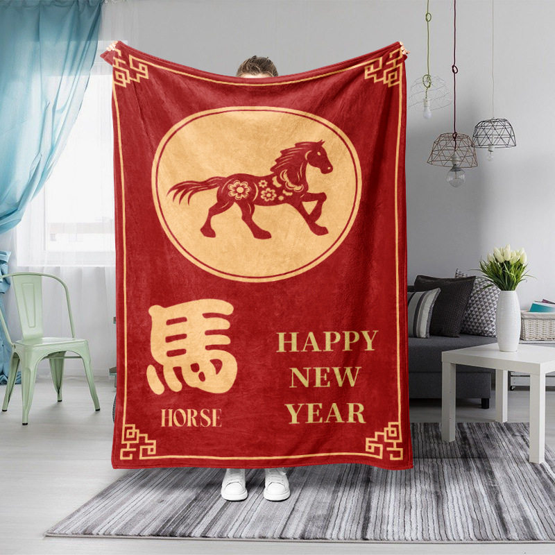 Cross-Border New Year Flannel Blanket Digital Printed Blanket Office Lunch Break Shawl Blanket Home Bedroom Sofa Blanket