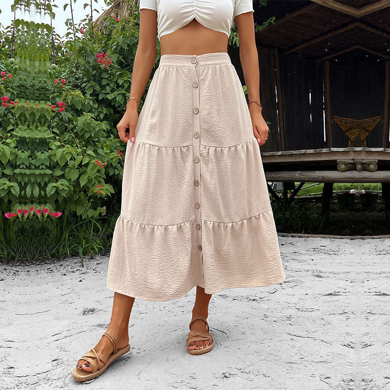 Casual Midi Skirt for Women Solid Color Comfortable Fit Versatile Style Perfect for Autumn Wear Wholesale Available