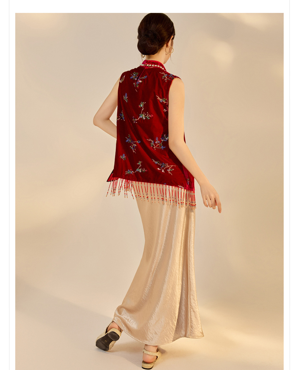 Set áo vest thêu đính cườm kèm chân váy dài dự tiệc — Váy màu sâm panh (giao hàng trong 7 ngày), Váy màu sâm panh (giao hàng trong ngày), Áo vest đính cườm (giao hàng trong 7 ngày), Áo vest đính cườm (giao hàng trong ngày)