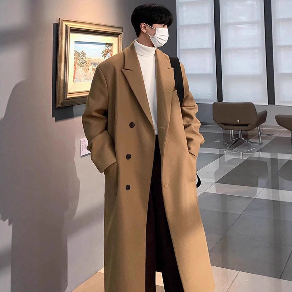 Mens Wool Blend Overcoat Mid Length Design Loose Fit with Drop Shoulder Available in Black and Camel Wholesale