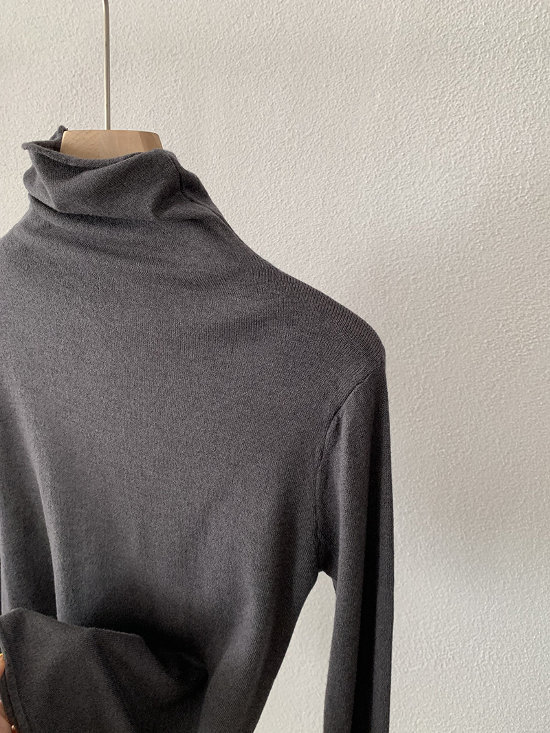 欧玛莱 柔软堆堆领纯色长袖安迪绒修身显瘦针织打底衫上衣女 4793