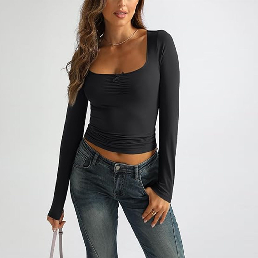 Womens U Neck Fitted T Shirt Minimalist Design Spring Summer Style Bodycon Fit Comfortable Fabric Wholesale