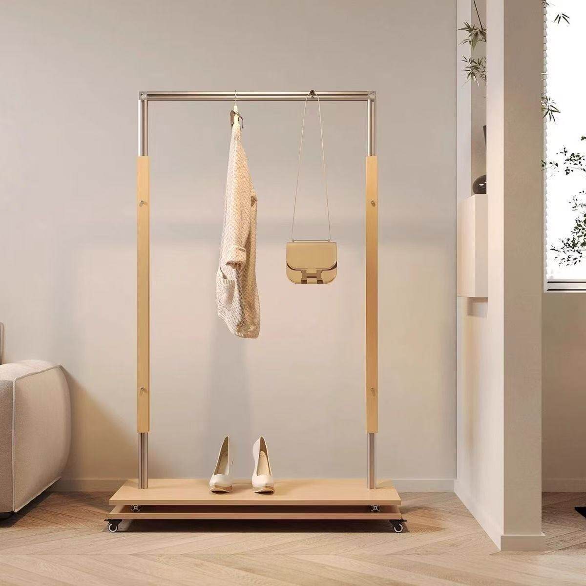 Aluminum Profile Marine Board Clothing Store Floor-Standing Ins Simple Movable Clothes Rack Coat Rack