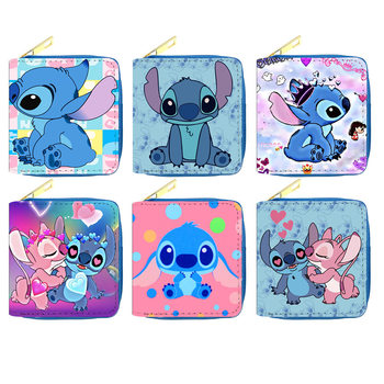 In stock cartoon European and American stitch pu wallet student women's short zipper bag coin purse certificate holder card holder