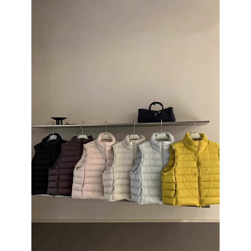 Yellow Ribbed down Vest 2025 Winter New Korean Style Simple Petite 90 White Duck down Vest Jacket