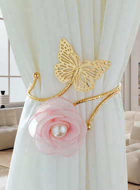 欧美跨境工厂时尚金属蝴蝶开口夸张臂环珍珠布艺花朵窗帘扣免打孔