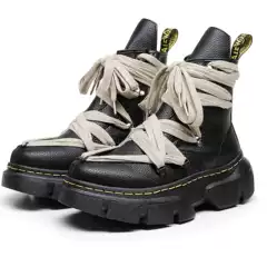 European Goods 2025 New Autum Style Handsome Joint Round Toe Lace-Up Thick-Soled Heightening Boots Short Boots Dark Motorcycle Boots