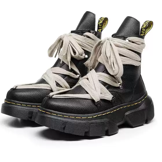 European Goods 2025 New Autum Style Handsome Joint Round Toe Lace-Up Thick-Soled Heightening Boots Short Boots Dark Motorcycle Boots