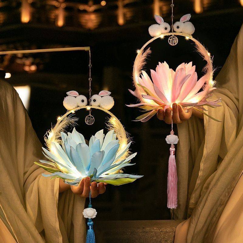 Trendy Mid-Autumn Festival Handheld Lantern Finished Rabbit Lantern Children's Ancient Style Jade Rabbit Lantern Toy Night Market Stall Wholesale