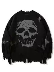 New Diablo Men's Cross-border Hot Selling Retro Skull Crewneck Neutral Loose Long-sleeved Knitted Sweater