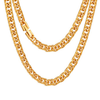 European and American fashion hip-hop style thick double buckle grinding chain necklace personality simple versatile high sense titanium steel Cuban clavicle chain