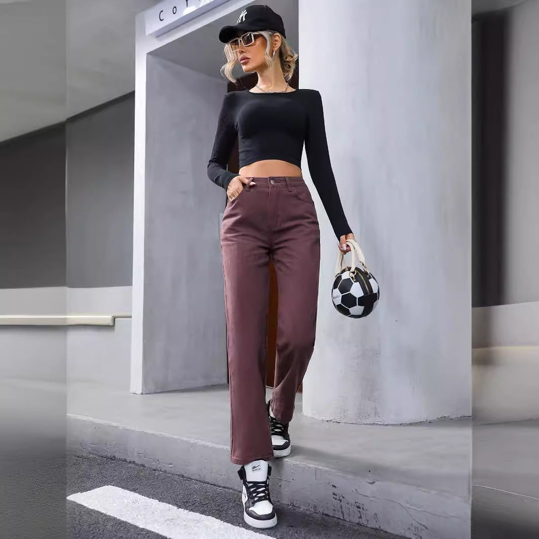 High Waisted Straight Leg Jeans Vintage Style Casual Fashion Versatile Fit Womens Apparel Wholesale Available