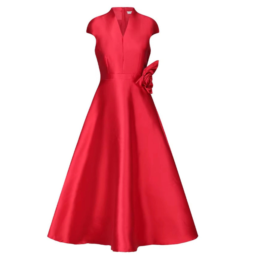 Elegant Long Wedding Dress for Women High End Fashion 3D Floral Design V Neck Puff Sleeves Waist Cinching Perfect
