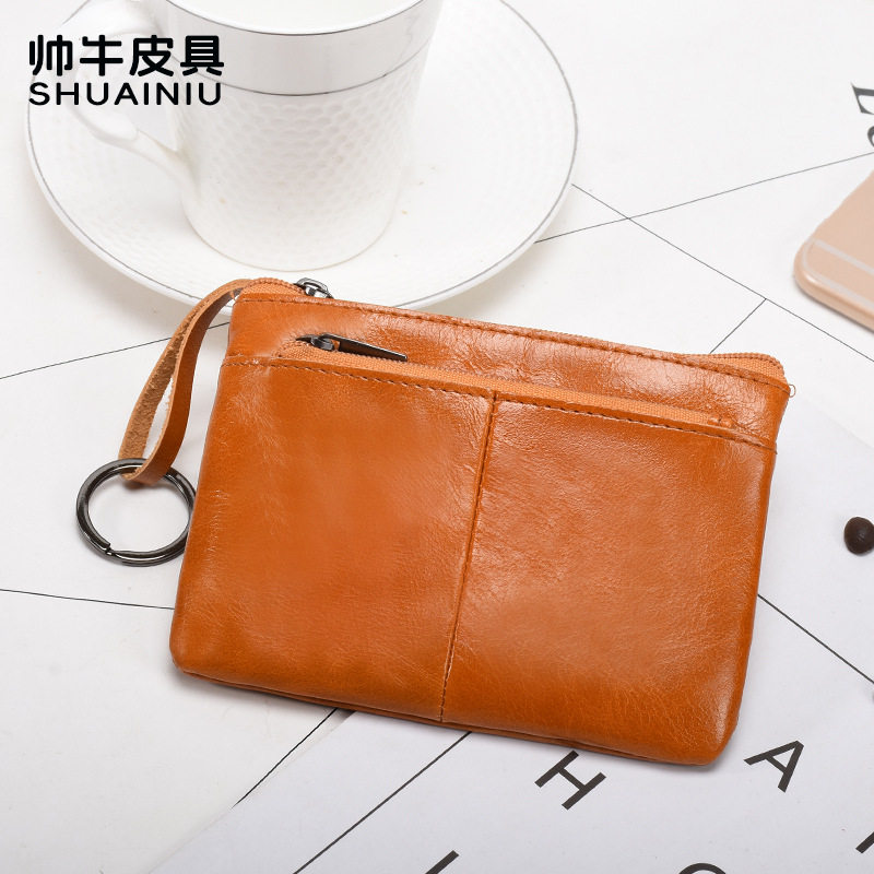 Cross-Border Popular Genuine Leather Mini Wallet Women's Short Cowhide Retro Coin Purse Casual Portable Coin Storage Bag