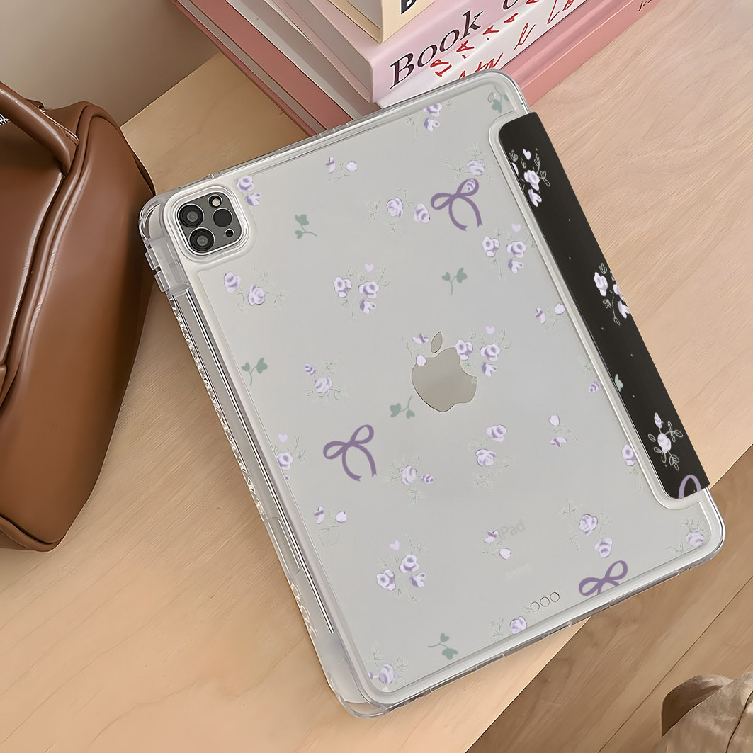 Black floral Y fold ipad10/9/8 generation MINI7 tablet air6/5 protective case pro11 inch A16 protective cover