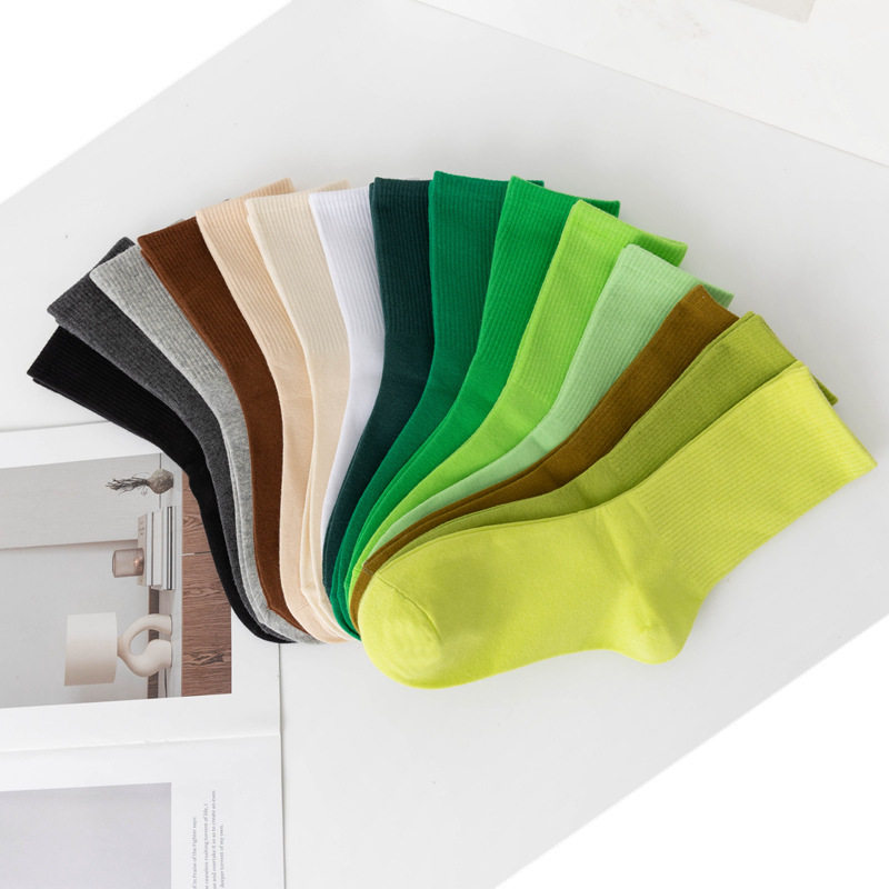 袜子女士长筒袜ins潮流韩版糖果色简约纯色中高筒彩色堆堆袜棉袜