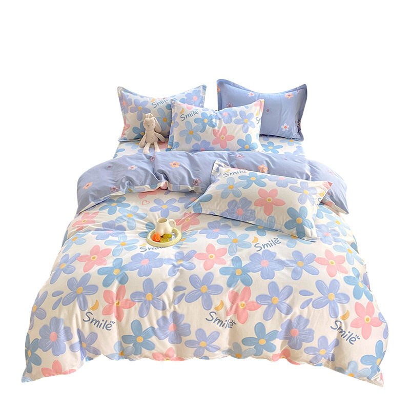 Pure cotton four-piece set 100 cotton one-piece quilt cover bed hat three-piece set Spring and Autumn single student dormitory quilt cover