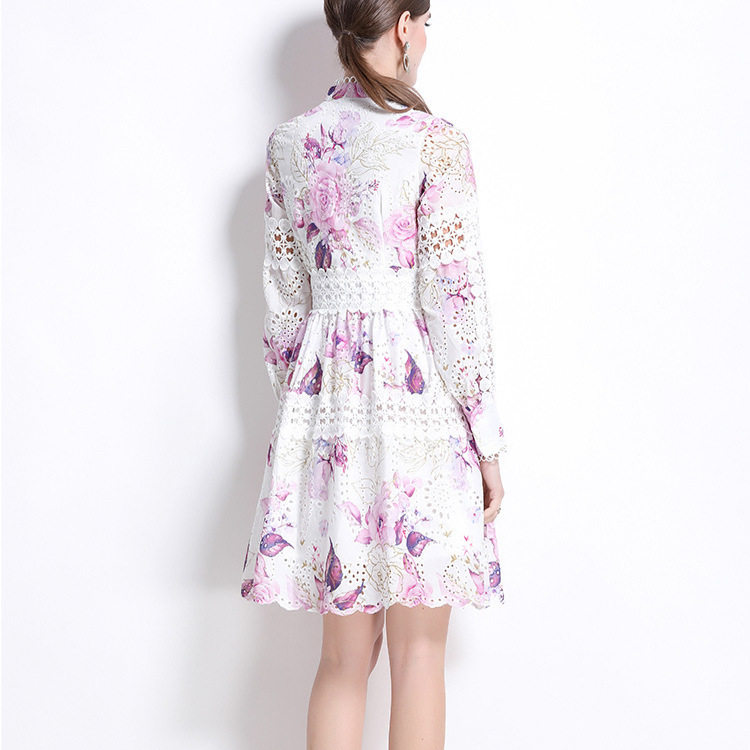 Elegant French Style Hollow Out Floral Embroidery A Line Dress Waist Defined Printed Chic Design Perfect for Parties