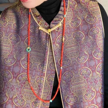 New Chinese Style Natural Southern Red Long Necklace for Women, Jade Peace Buckle Beaded National Style Sweater Chain for Women in the Year of the New Year