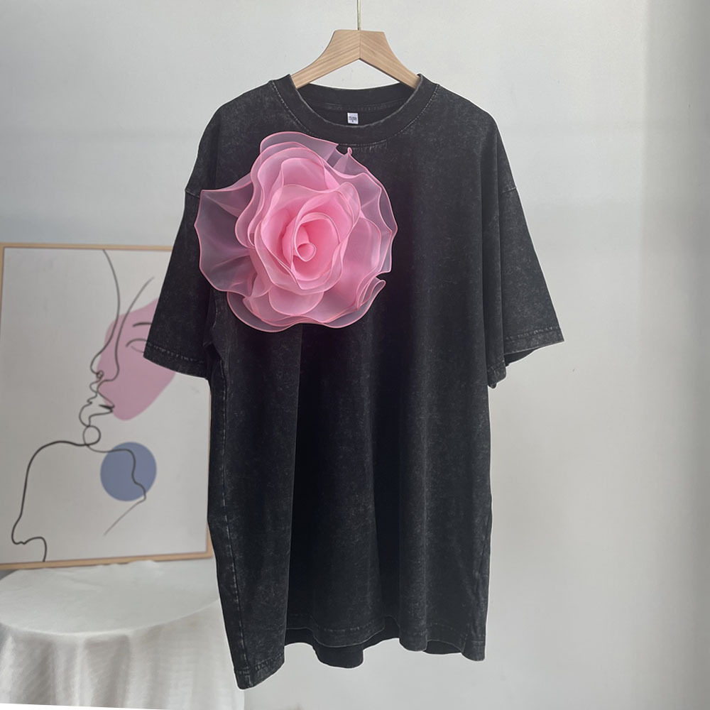Womens Vintage Style Short Sleeve Cotton T Shirt Washed Wax Dyed Faded Look Streetwear Summer Casual Wear