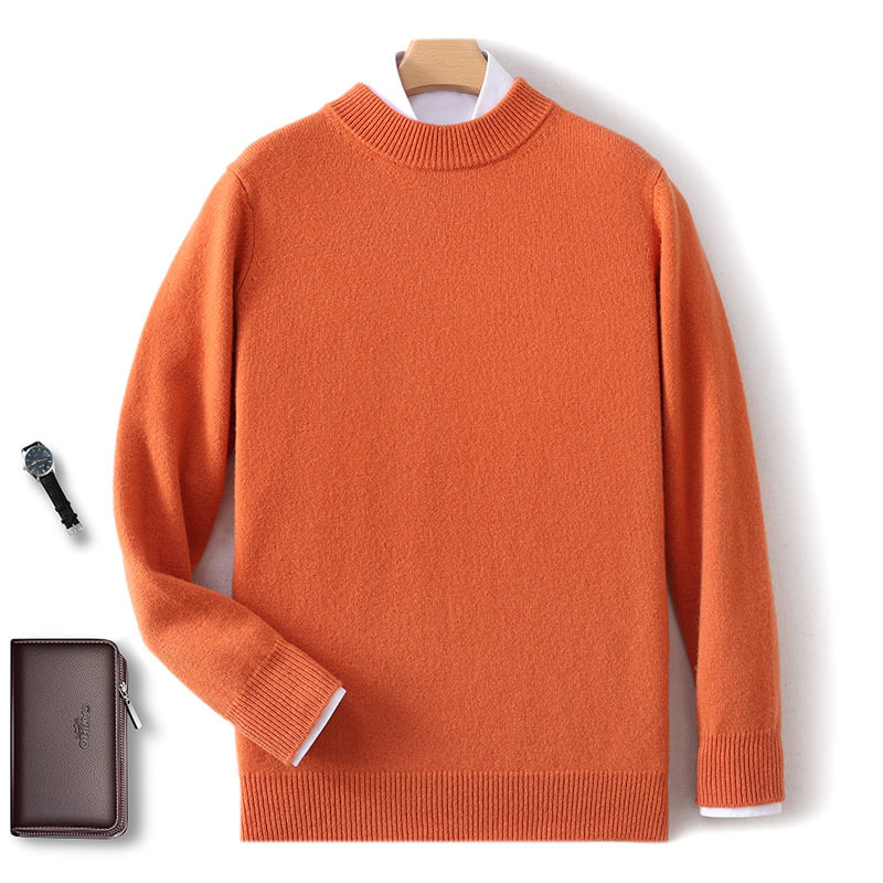 羊毛衫男士100纯羊毛套头半高领毛衣秋冬新款宽松针织打底羊绒衫