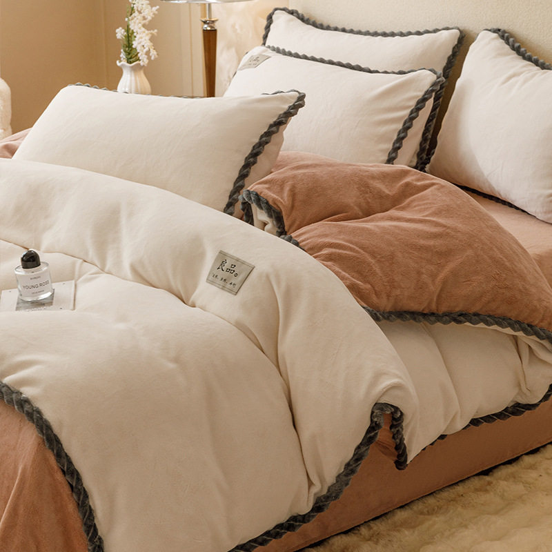 Winter thick milk velvet bed four-piece set 2024 new coral flannel quilt cover bed sheet three-piece set