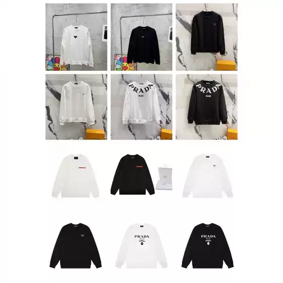 Luxury High-End Version Pra Pujia Metal Triangle Logo Unisex Autumn and Winter Loose-Fitting Versatile Sweatshirt Available for Dropshipping
