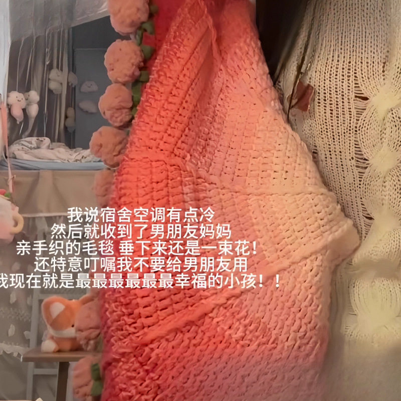 Handmade Rose Bouquet Gradient Pink Bouquet Blanket Air Conditioning Blanket Wool Crochet Handmade Material Package