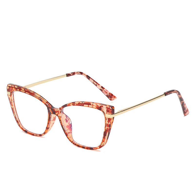 Cross-Border European and American Fashion Cat-Ear Glasses Frames for Women, Comfortable Spring Temples, Anti-Blue Light Flat Glasses 92197 Wholesale