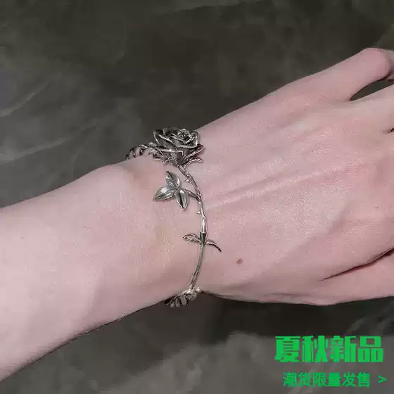 Rose Distinctive Hip-hop Couple erd Silver Bracelet Men's High-end Light Luxury ins Niche Design Trendy Bracelet for Women