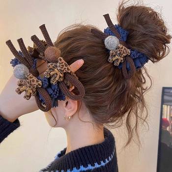 French Lastkiss Bear Hair Ball Scrunchie for Women, High-End Low Ponytail Hair Tie, Bun Hair Accessory