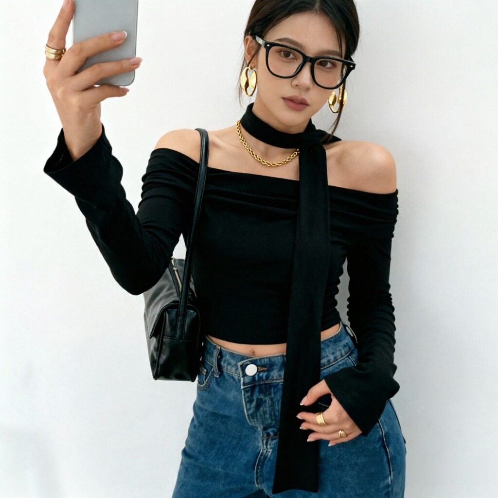 Off Shoulder Long Sleeve T Shirt for Women Slim Fit Flowy Design Trendy Fall Style Perfect for Casual Outings