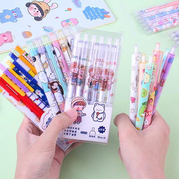 Cartoon creative 6 boxed gel pen ins cute push pen primary school student school supplies water pen stationery wholesale