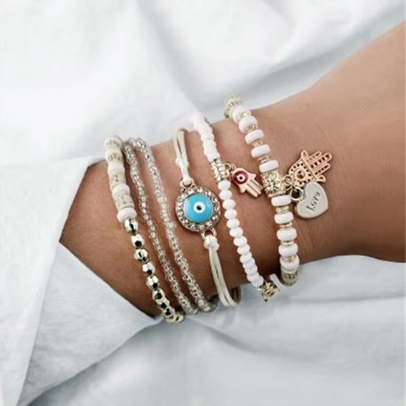 Hongdi Cross-Border Factory Hot-Selling Bohemian Style Exquisite Handmade Beaded Fashion Blue Eye Seed Bead Multi-Layer Bracelet