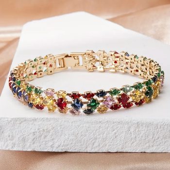 Cross-border high-grade copper inlaid zircon bracelet women's tennis chain fashion European and American colored diamond full diamond hand accessories wholesale jewelry