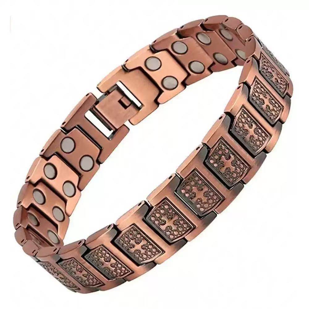 Amazon's Best-Selling European and American Cross-Border Twill Ancient Red Copper Men's Bracelet Three-Row Magnet Bracelet Wholesale
