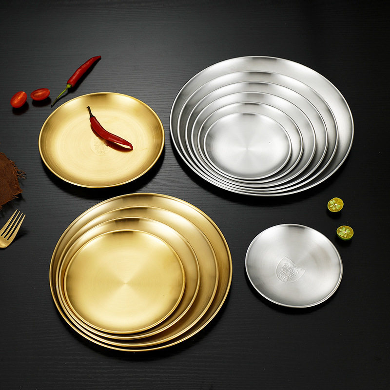 304 Stainless Steel Plate Korean Style Self-service Barbecue Plate Crafts Tray Cake Disc Western Food Plate Barbecue Fruit Plate