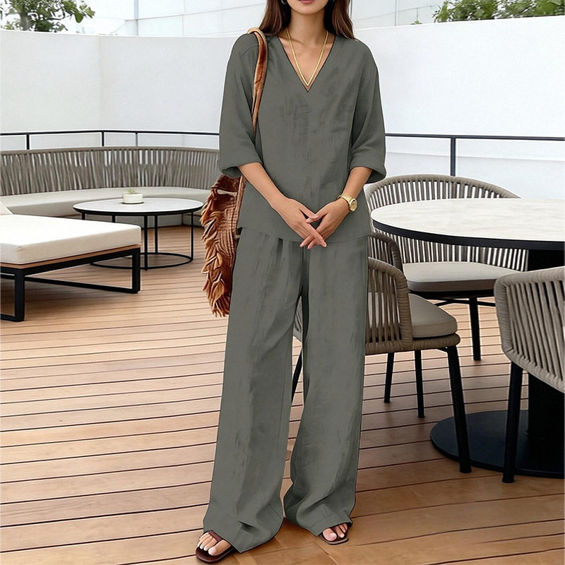 Womens Spring Wide Leg Pants Set Casual Loose Fit Solid Color Perfect for Everyday Wear Wholesale Available